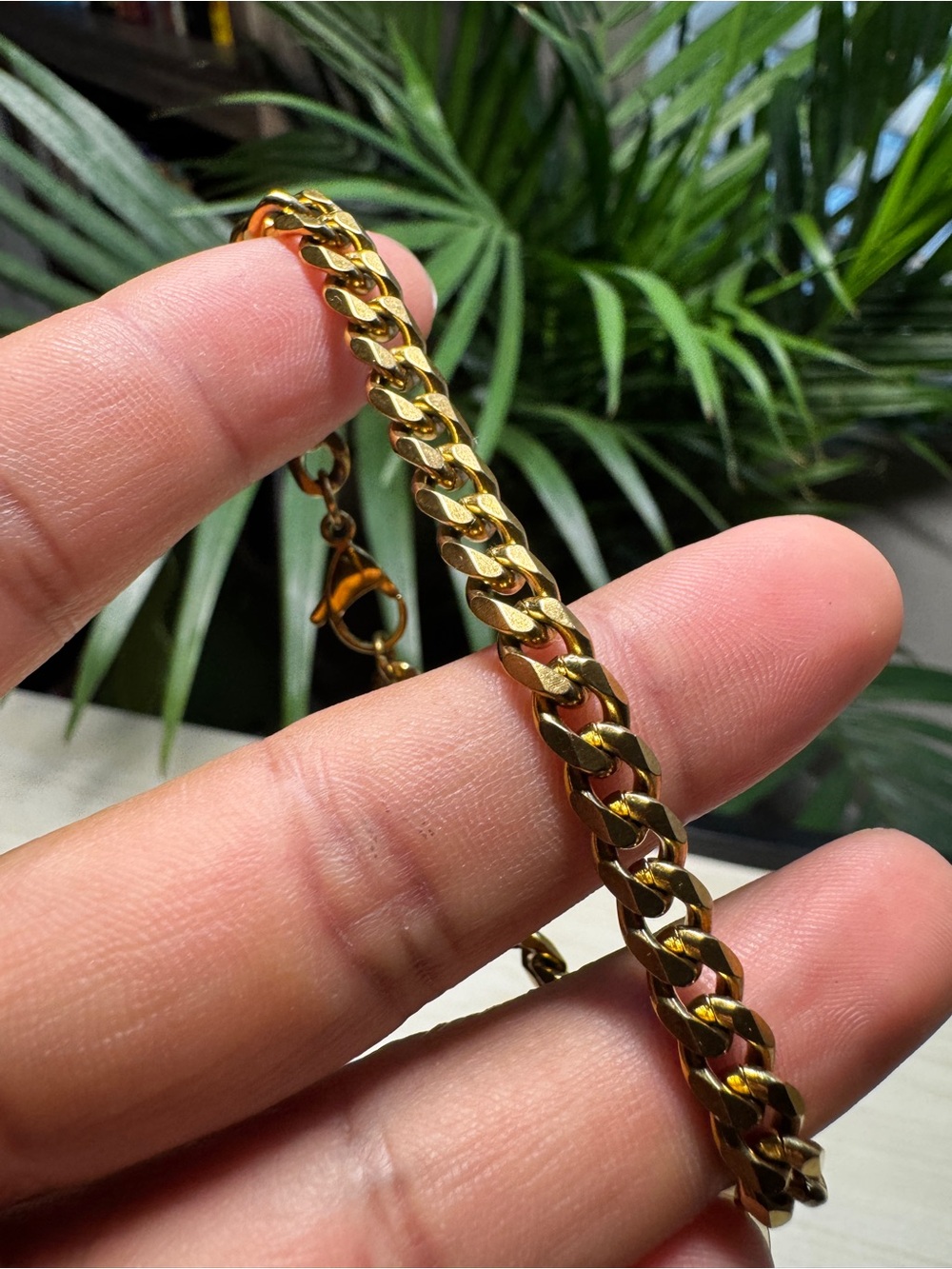 Polished Gold-Tone Curb Chain Bracelet for Women